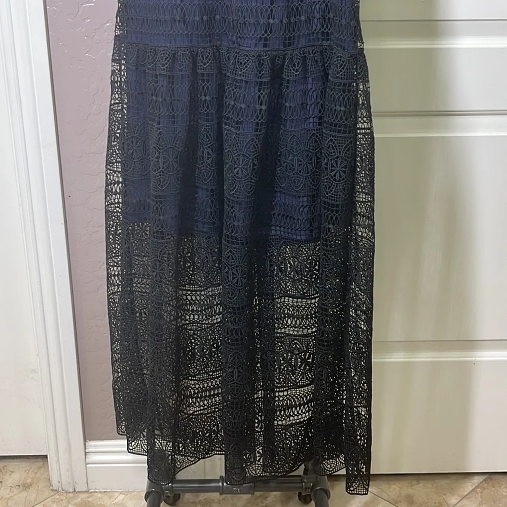 Self Portrait Spiral Panel Lace Midi Dress Navy Blue US Size 6 NEW - Picture 12 of 13